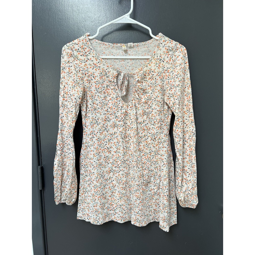 Anthropologie Little Yellow Button White Pockets Top Delicate Floral Sz S